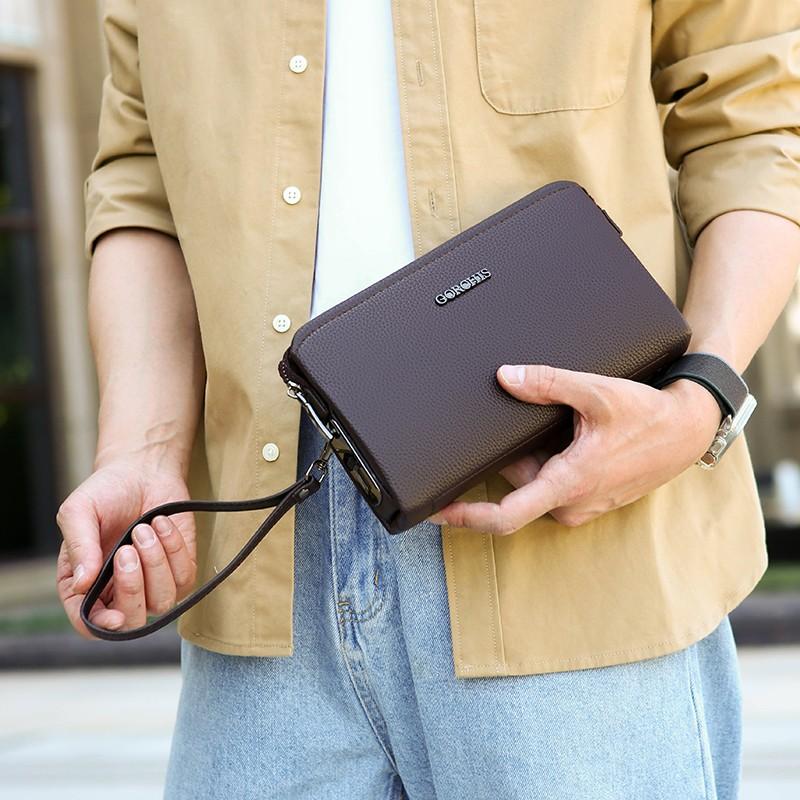 

Мужская ручная сумка с замком отпечатков пальцев, противоугонная, большой вместимости, кошелек, деловая, высококлассная мужская сумка коричневый