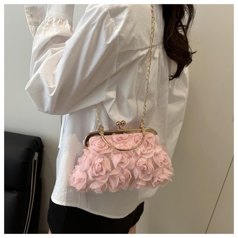 Chiffon 3D Flower Banquet Bag Fashion Evening Bags Luxury Women Chain Shoulder Bag Fashion Clutch Handbag Trendy Crossbody Bag