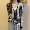 Large Size Fat Girl Fake Two-piece V-neck Top for Women with Slim Inner Long-sleeved Base Shirt Design Long-sleeved Knitted Sweater