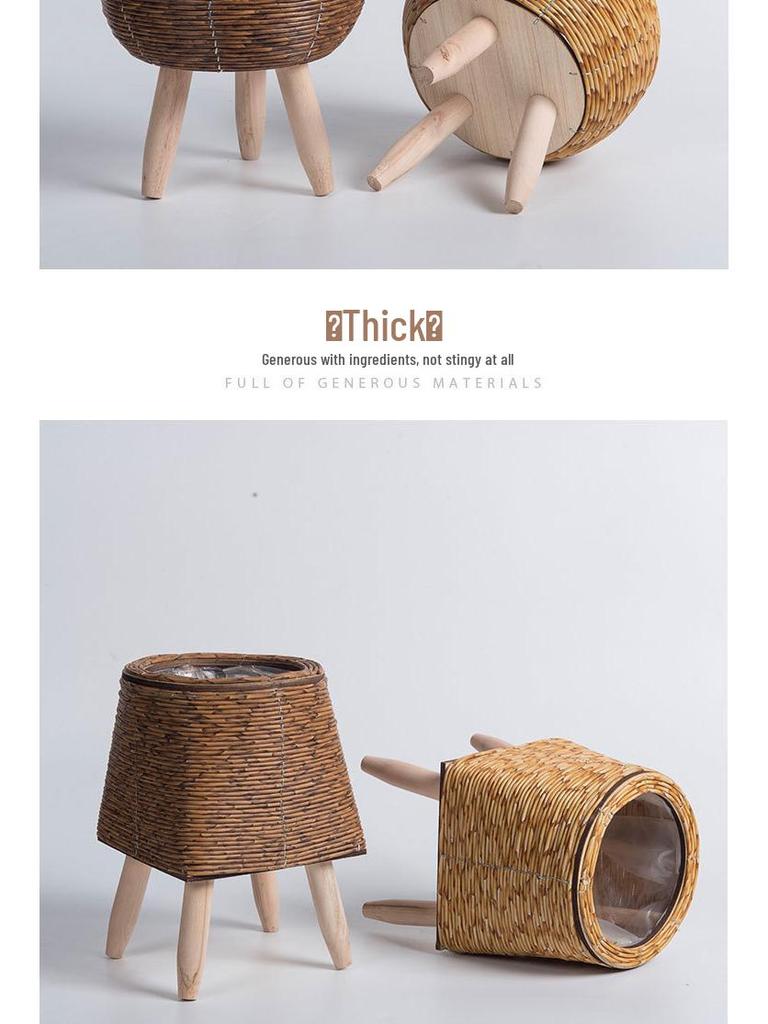 Nordic Rattan Woven Triangle Flower Stand Succulent Holder