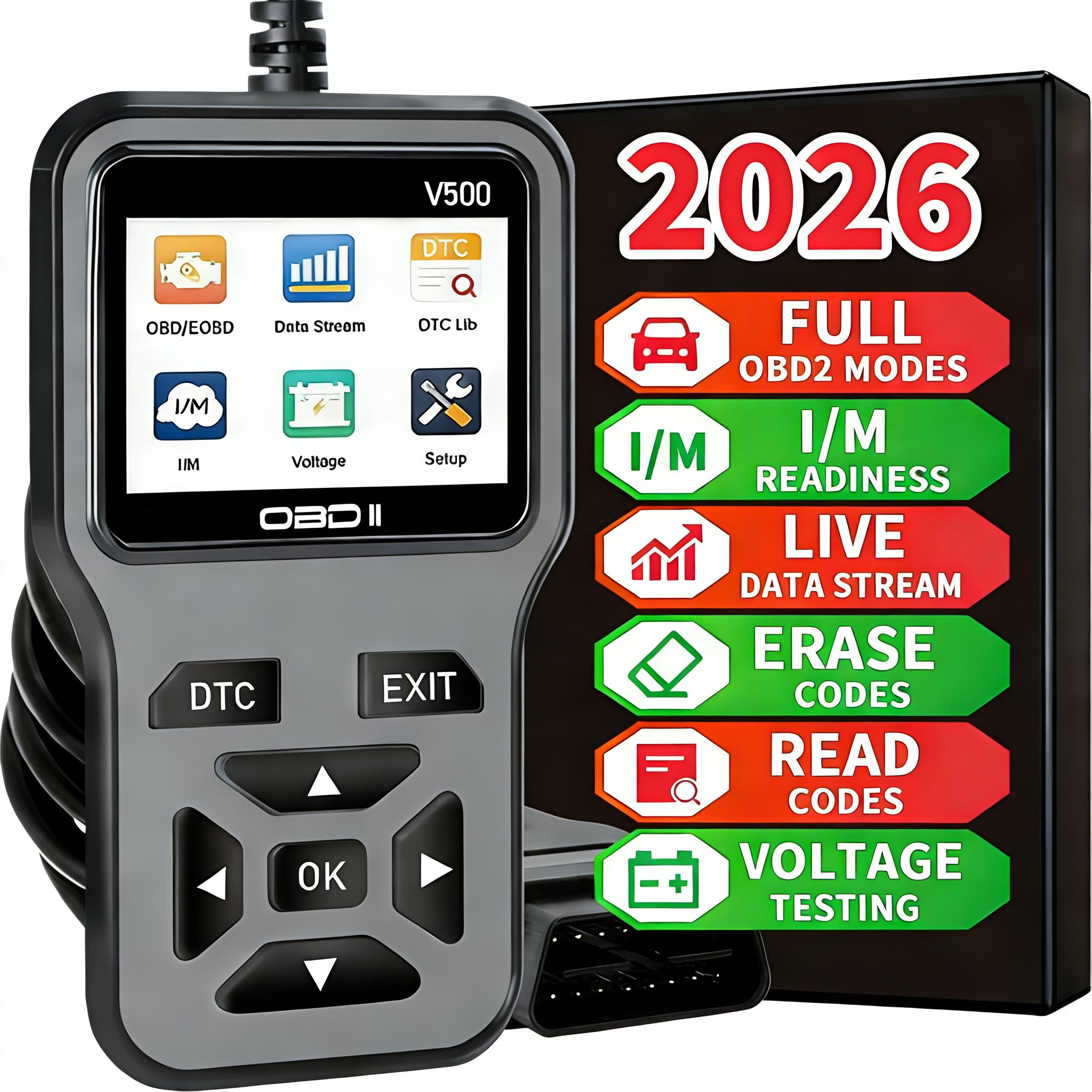 

2025 Latest Obd2 Scanner Diagnostic Tool—Complete Engine Code Reader with Data Stream, Input/Management Readiness, Voltage Test, and Erase сірий
