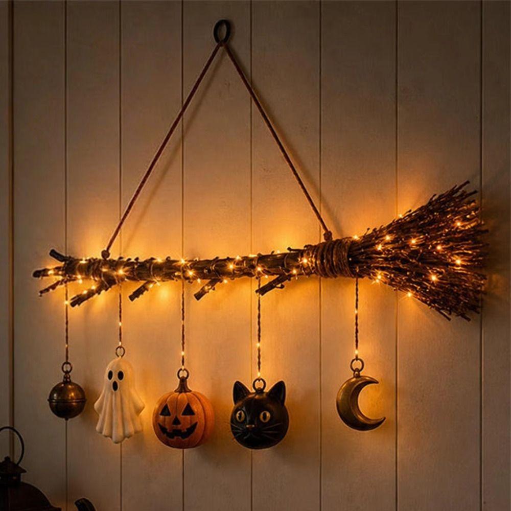 Glowing Halloween Wall Art LED Lighted Glowing Broom Ghost Halloween Props Haunted House