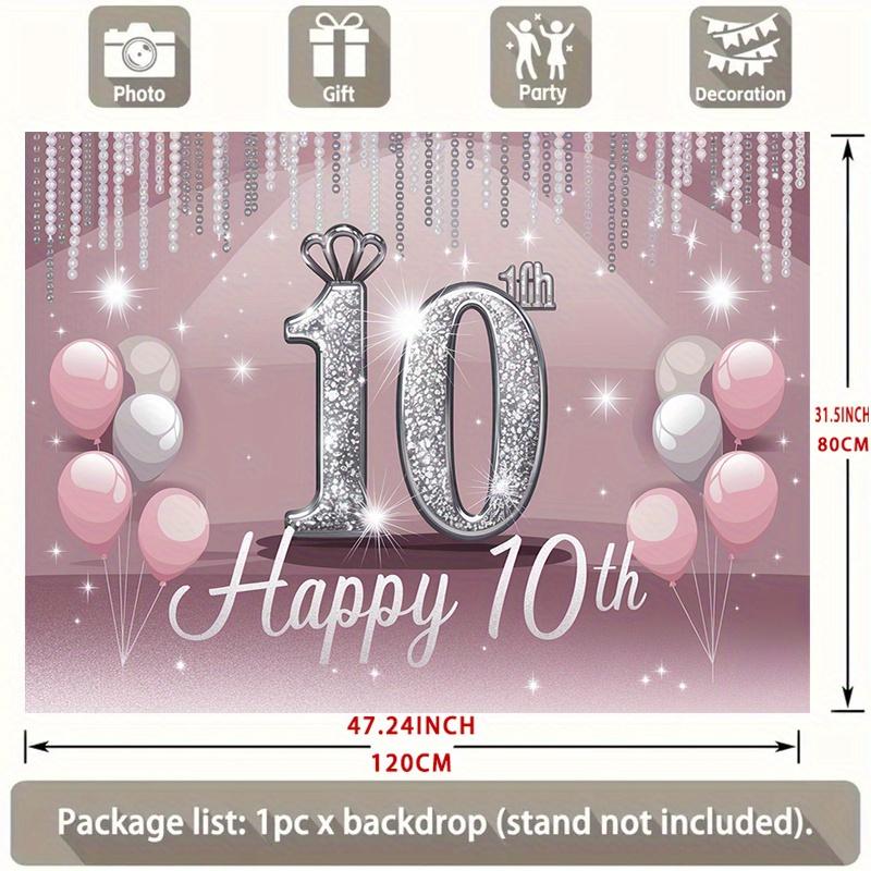 Birthday Party Backdrop Pink Polyester Banner 229.87 x 179.83 cm Photo Booth Decoration