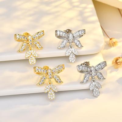 Nischen-Luxus High-End Ohrringe Zirkon Einlegearbeit Schleifenohrringe