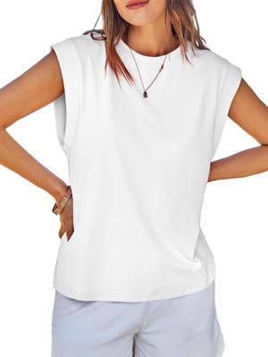 Damen Baumwoll Tanktop mit kurzen Ärmeln Lockerer Schnitt Basic Sommer T-Shirt