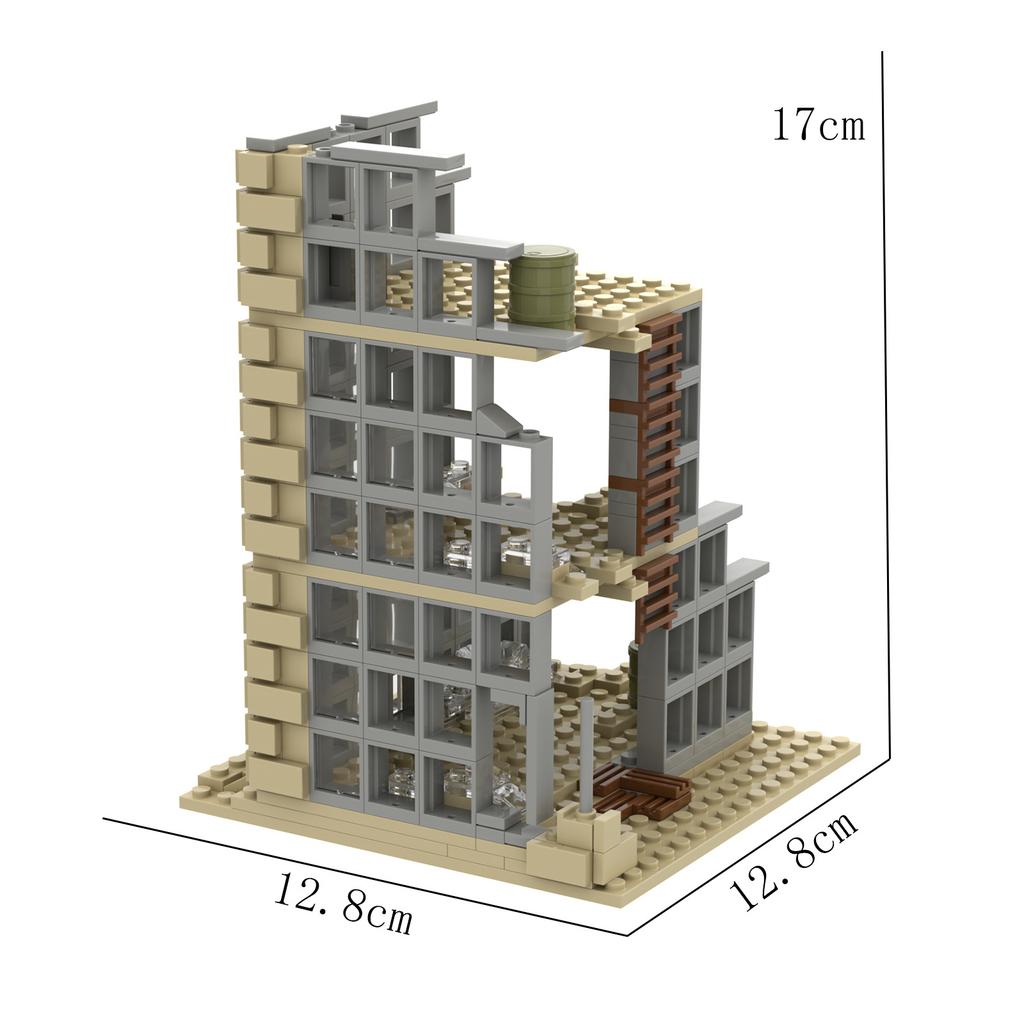 Verlassene Ruinengebäude MOC Zweiter Weltkrieg Militärbasis DIY Szenen Bausteine Set Teile Geschenk für Armee Soldaten Figuren Spielzeug Kinder