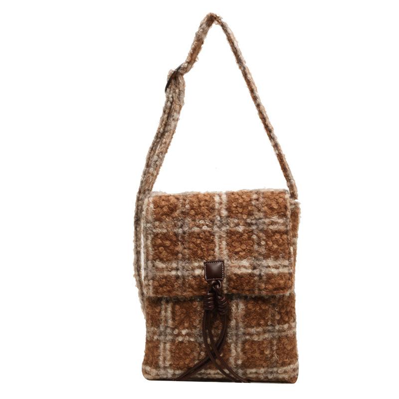 

Клетчатая сумка через плечо, большая вместительная сумка в клетку, женская сумка через плечо кофейный