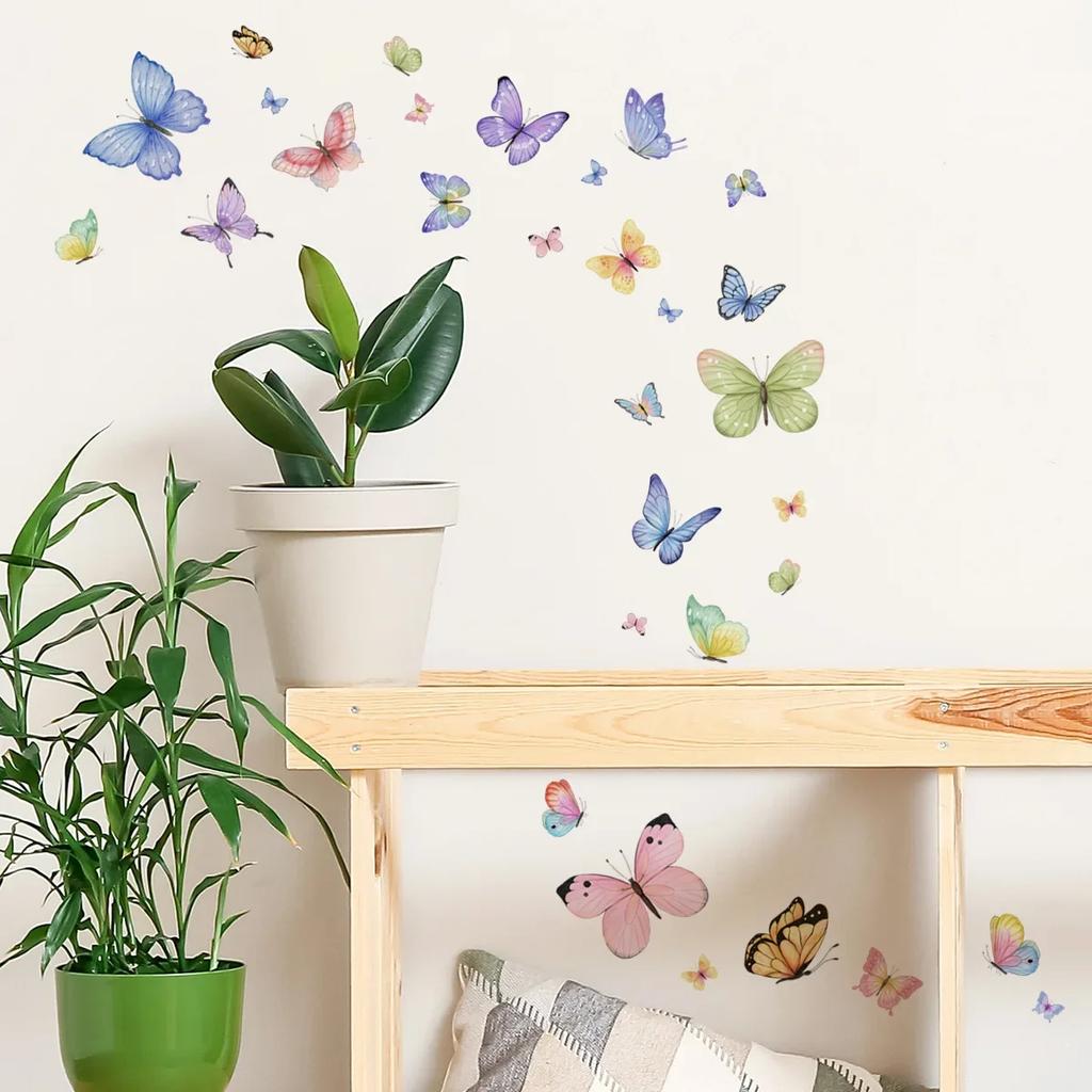 Adesivo da Parete Farfalla Acquerello Soggiorno Camera da Letto Sfondo Decorazione Carta da Parati Per Decorazione Casa Adesivi Fai da Te Autoadesivi