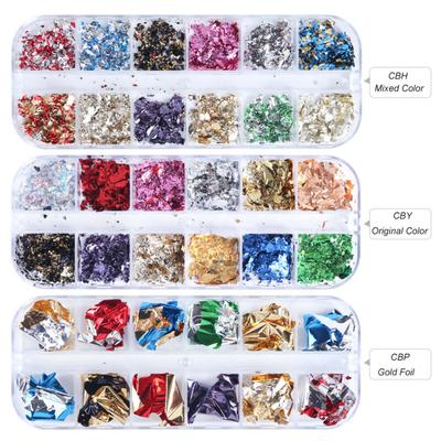 12 colores de lámina para uñas, copos de purpurina, decoración de uñas de aluminio irregular