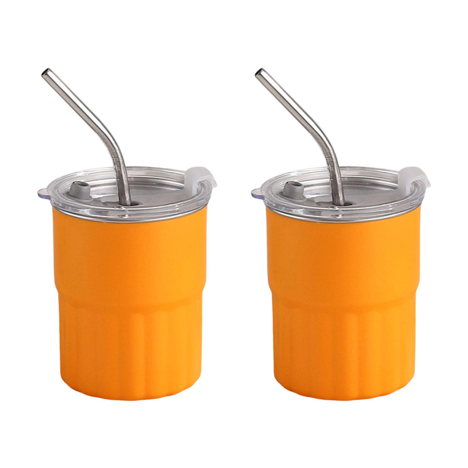 

Набор из 2 кружек для кофе из нержавеющей стали, посуда для напитков с соломинкой и крышкой, штабелируемая кружка с двойными стенками для кемпинга и активного отдыха оранжевый