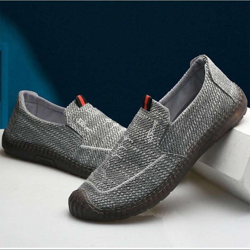 Men's Single Shoes with Cow Tendons and Soft Soles, Old Men's Shoes, Canvas Breathable Casual Shoes, Linen Shoes, Low Cut Bean Shoes