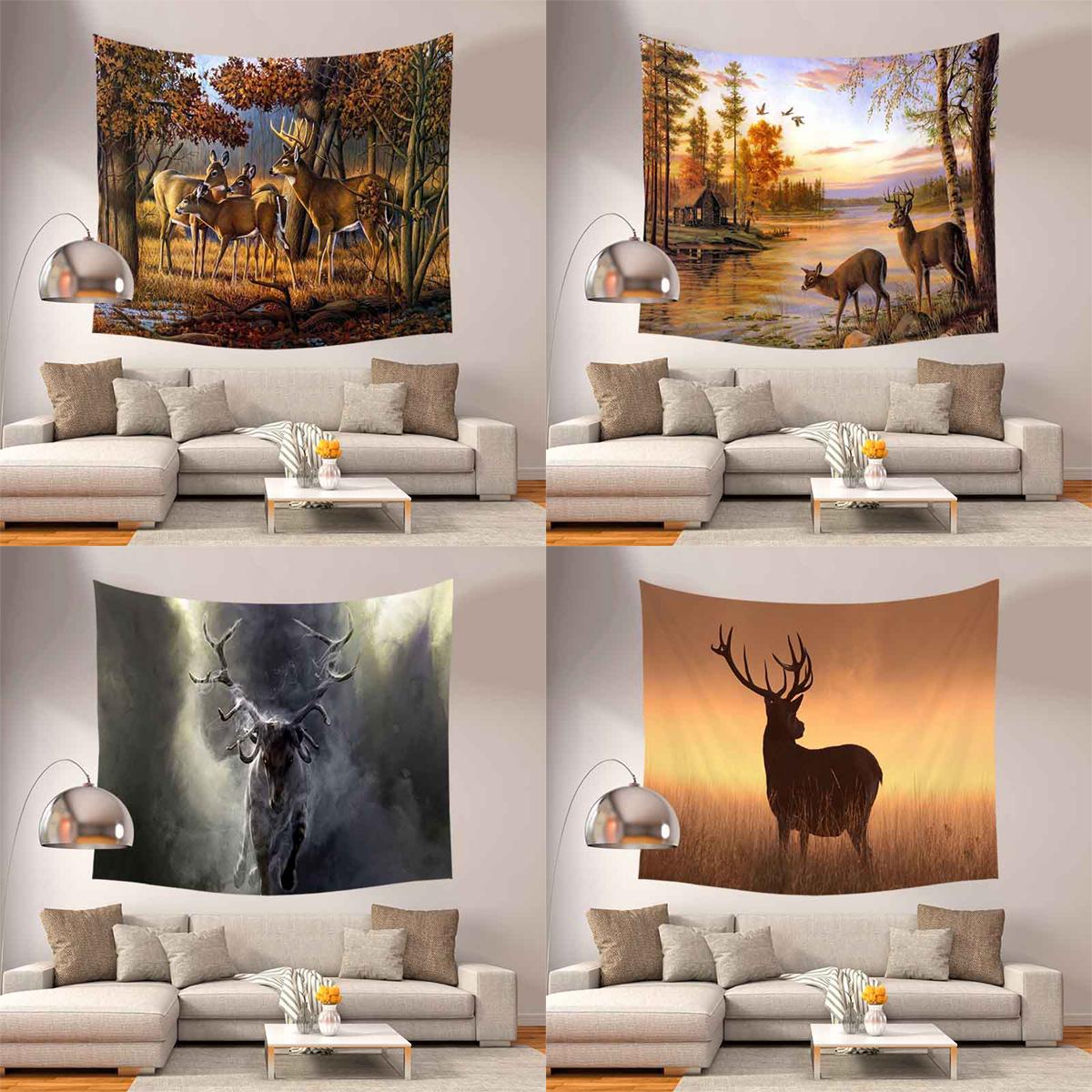 

ZHENHE Sika Deer Астронавт Гобелен Домашний декор Настенные гобелены Покрывало в стиле бохо Коврик для йоги Одеяло