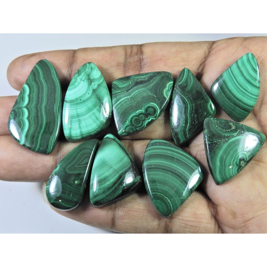 09Pcs Natural Green Malachite Fancy Cabochon Loose Gemstone 259Cts. Lot C-462