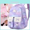 Stilvoller und trendiger wasserdichter Schulrucksack für Mädchen mit Cartoon-Aufdrucken in Lila, Pink und Blau