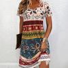 Fashionable Summer Women's Plus Size Short Sleeved T-shirt Dress Comfortable Breathable Round Neck 3d Retro Pattern Printed Holiday Party Dress