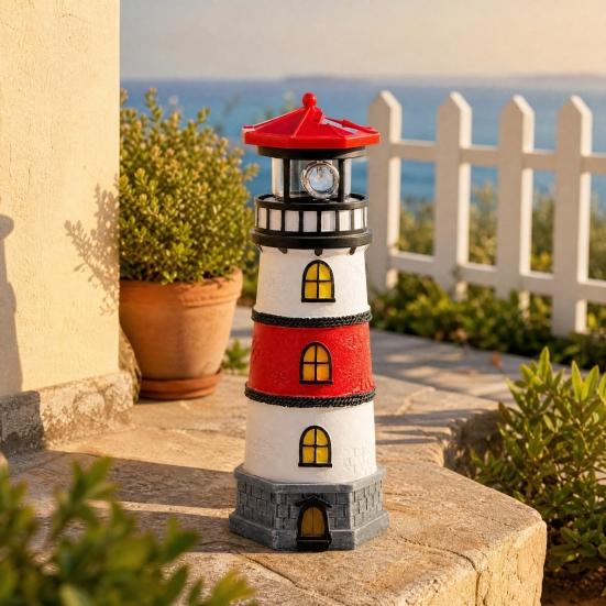 Solar Lighthouse Statue Light, Decorative Solar Garden Light, Waterproof Outdoor Solar Lighthouse Lamp for Patio Lawn Pathway