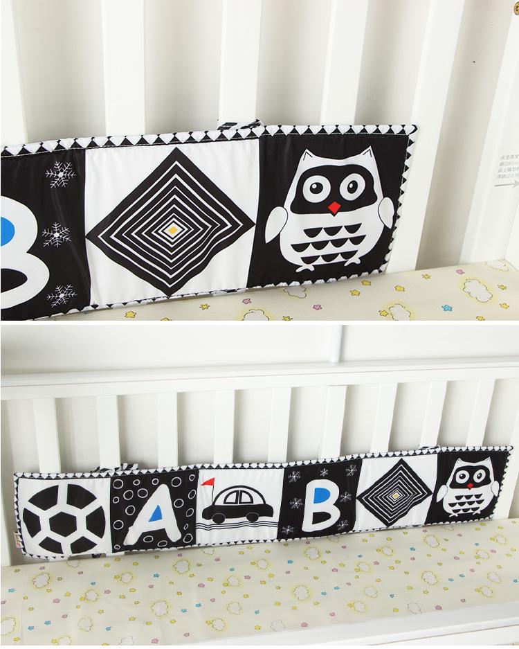 Black & White Baby Crib Bumper: Tear-Proof, Chewable Cloth Book for Early Education