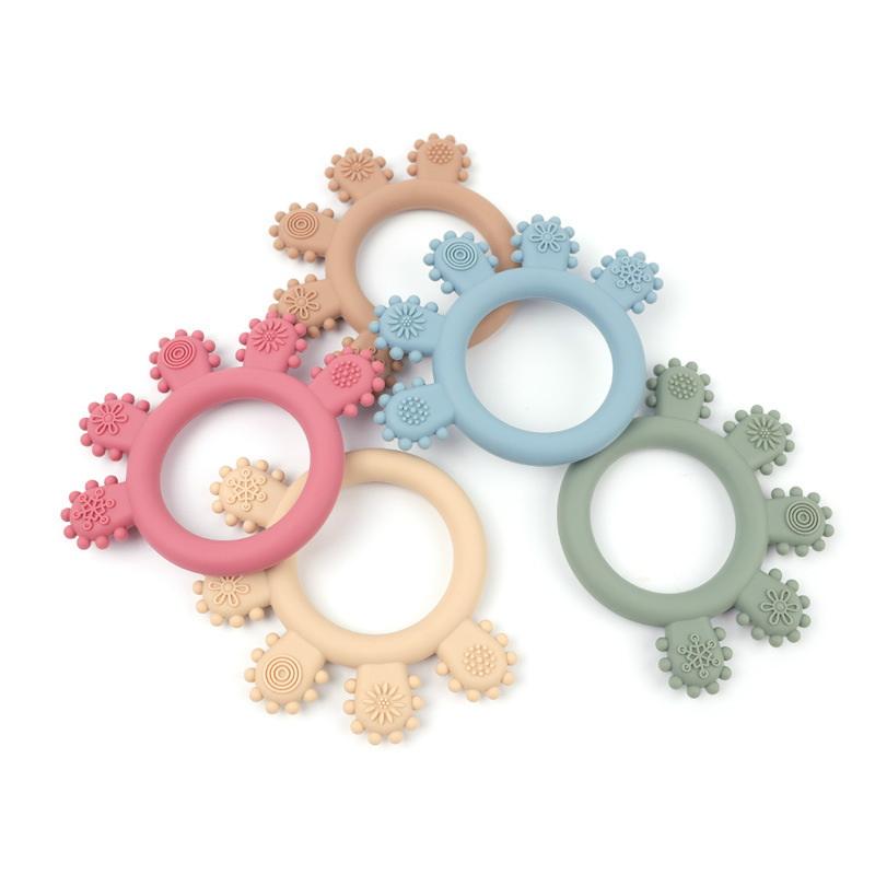 Handheld Multicolor Silicone Baby Ring Teether Anxiety Teething Toys 0-12 Months Chew Beads Sensory Gum Relief Soother Baby