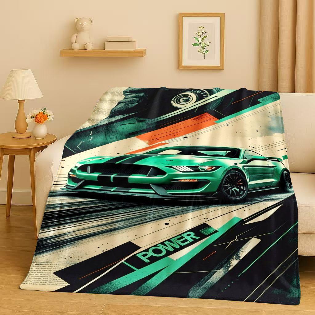 New Mustang Racing Car Logo Flannel Blanket,Ultra Soft Warm Plush Throw for Home Bedroom Bed Sofa Cover Picnic Kids Office