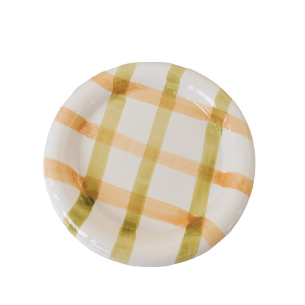INS Wind High Beauty Stripe Wave Dot Under Glaze Ceramic Plate Dudu Dessert Plate Korean Breakfast Set VLOG Plate Dinner Set