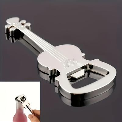 1Pc Silvery Guitar-Shaped Metal Bottle Opener Portable Mini Bar Tool Keychain Pendant Novel Musical Instrument Design No Ne 6