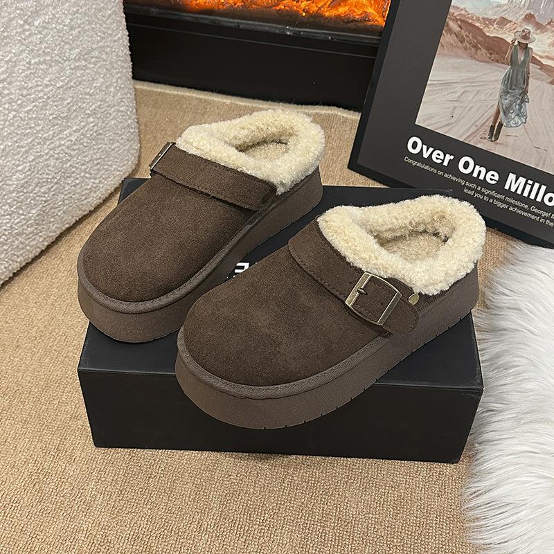 Thick-bottomed Outer Wear Bag Head Boken Wool Slippers Women's 2025 Autumn and Winter New Light Matte Leather Lamb Wool One-word Drag