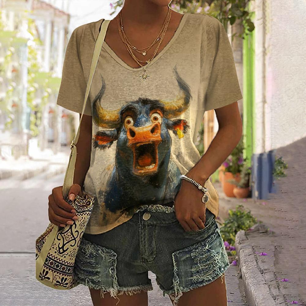 Summer Tops Women's Tee T Shirt Dog Cat 3d Print Tshirt Women Fashion Casual V-Neck Short Sleeve T-shirt Female Clothes