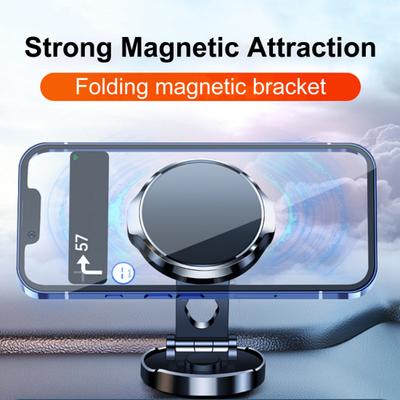 Suporte de telefone para carro Rotação magnética de telefone redondo ajustável Altura dobrável 360 Suporte de montagem móvel automático