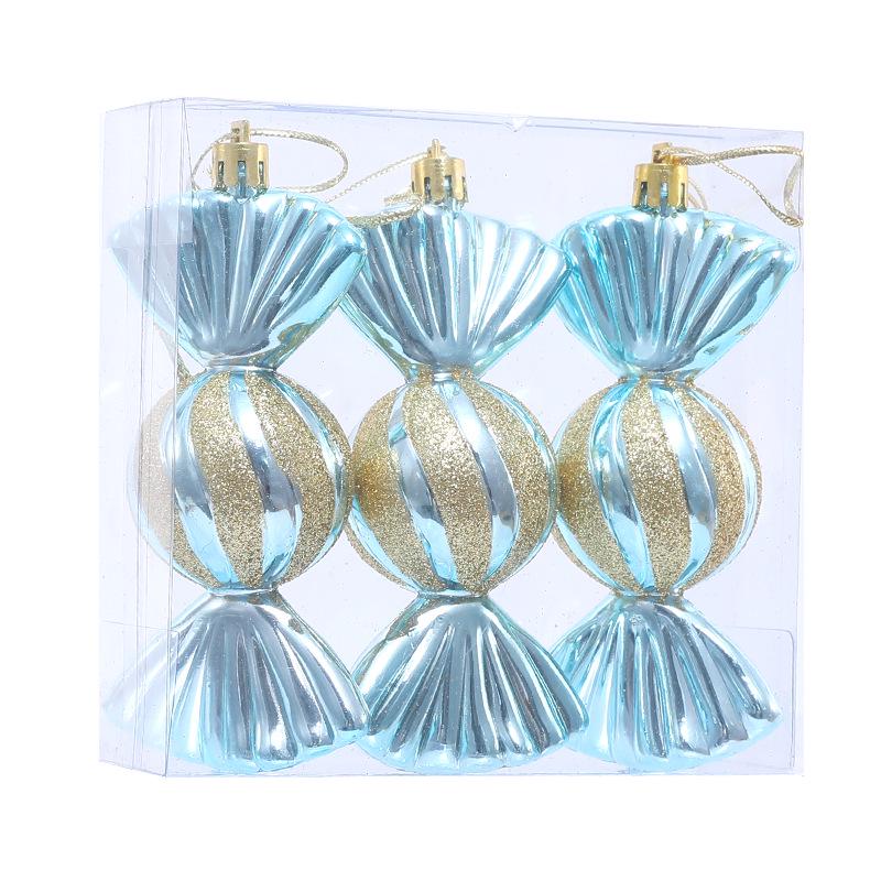 Festive Christmas Tree Ornaments: Plated Candy Props & Colorful Charms in Plastic Box