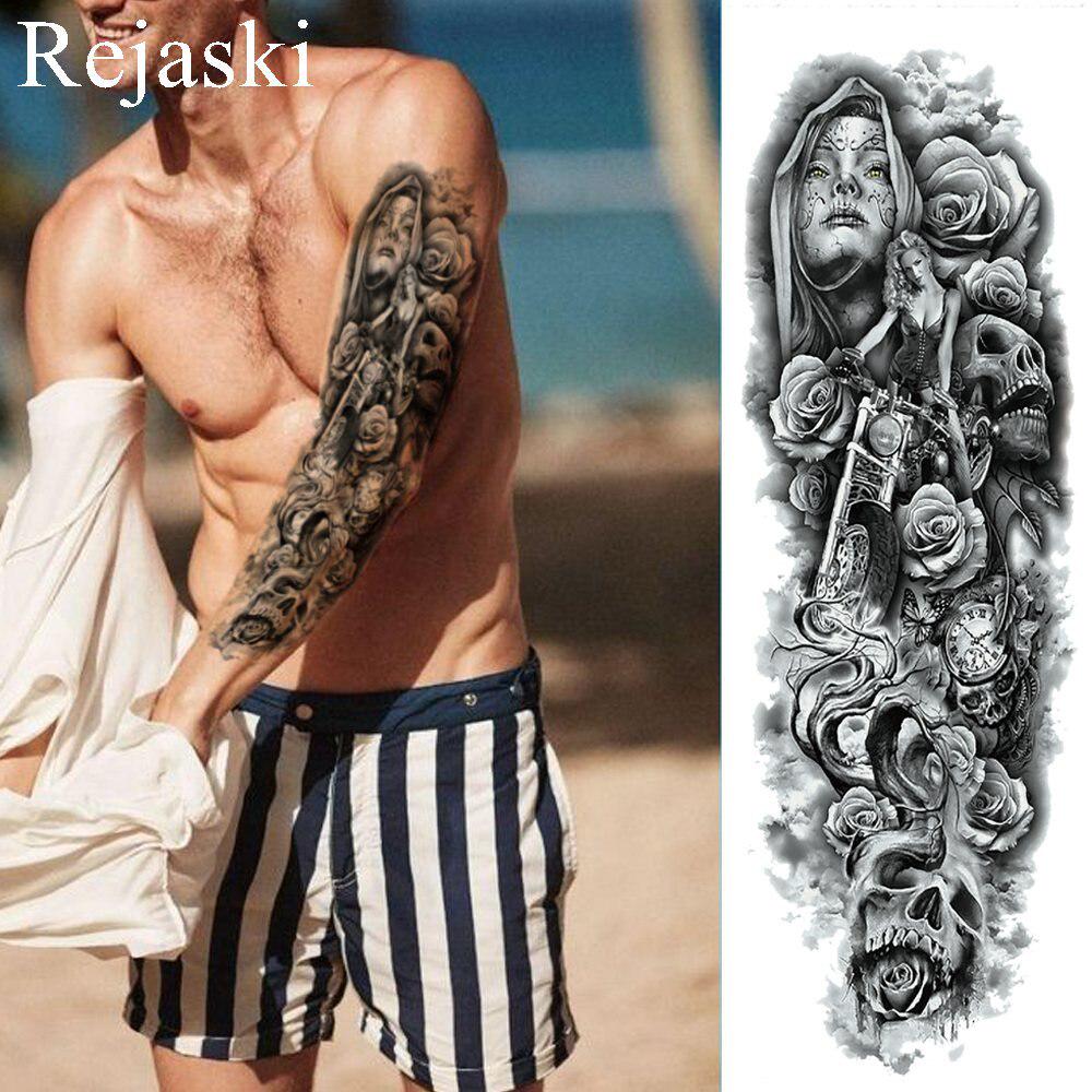 1PC Cool Totem Temporary Tattoo Fake Black Full Arm Tattoo Sticker For Men Summer Style Tatoos Decal