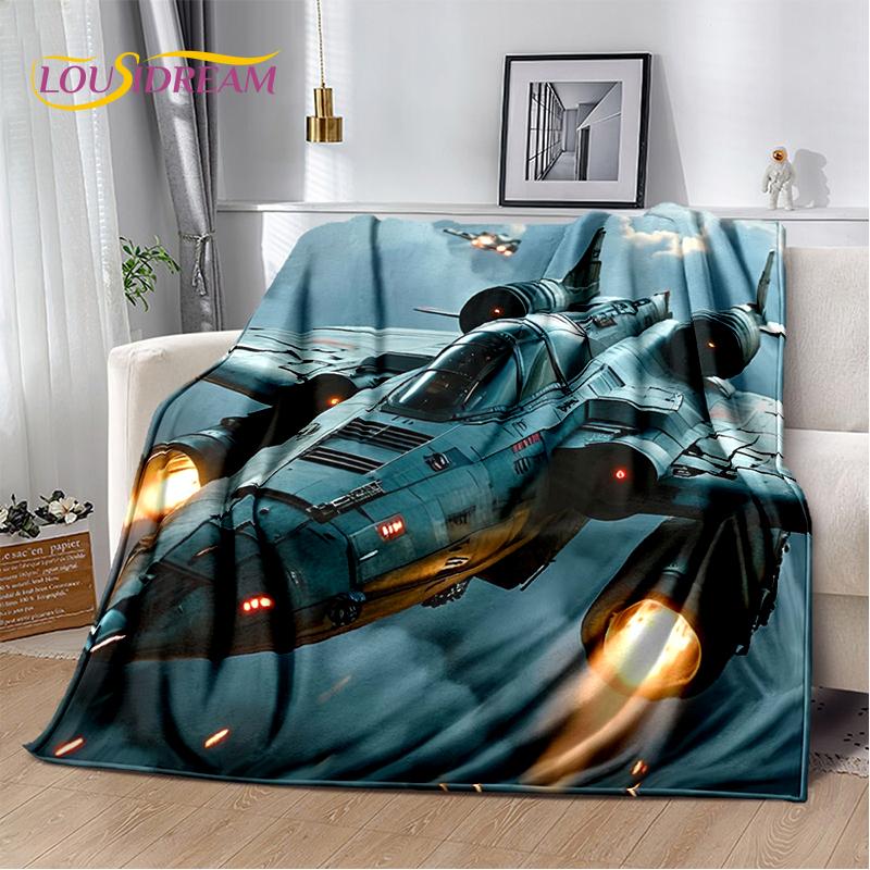 3D Space Spitfire Aircraft  Air Force Jet Fighter Cartoon Blanket,Soft Throw Blanket for Home Bedroom Bed Sofa Cover Child Gift