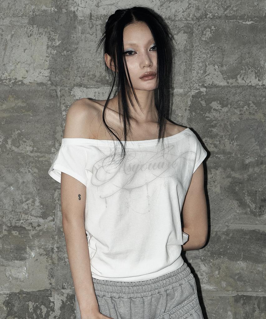 Aejeuyua Kitsch Dolman Off-Shoulder Tee White