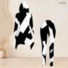 Women Plus Size Black White Printed Hooded Long Sleeve High Low Top Fitted Pants Two Piece Set