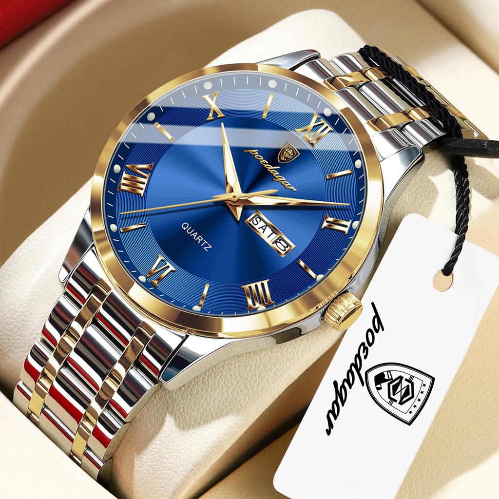 POEDAGAR Top Fashion Men Wristwatch Waterproof Luminous Week Date Quartz Male Clock Stainless Steel Business Men's Watches Reloj