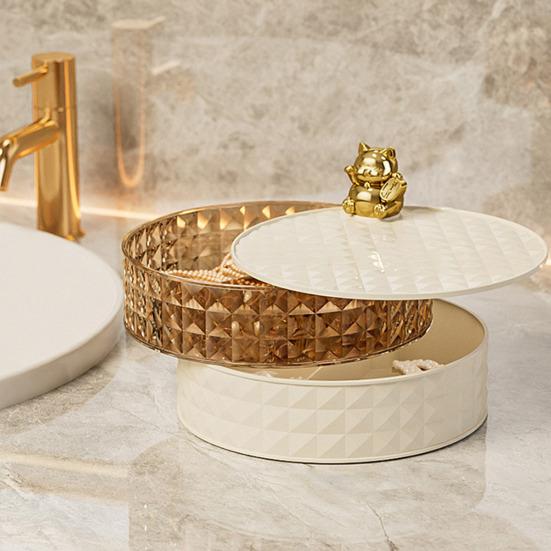 

Коробка для хранения ювелирных изделий, 2 слоя, вращающаяся на 360°, пылезащитная, современная, большой емкости, держатель для сережек, ожерелий, браслетов, колец, контейнер