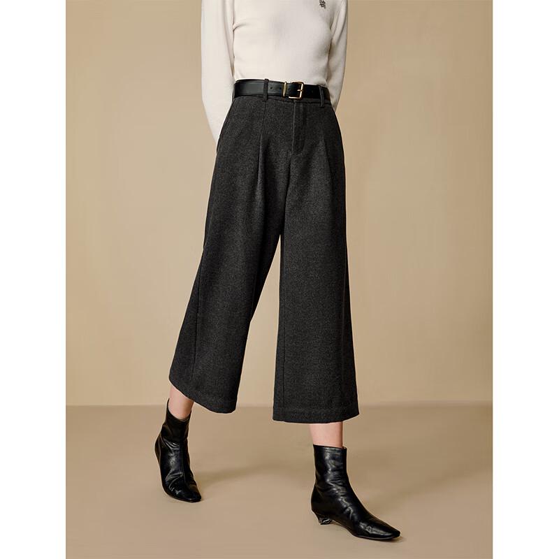 INMAN Women's A-Line Wide-Leg Cropped Wool Blend Trousers