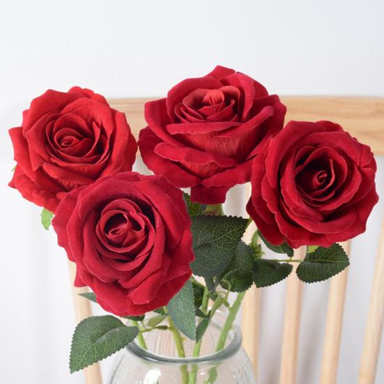 Artificial Rose Flower Realistic Long Stem Fake Silk Rose Bouquet for Party Home Wedding Centerpiece Office Table Decor