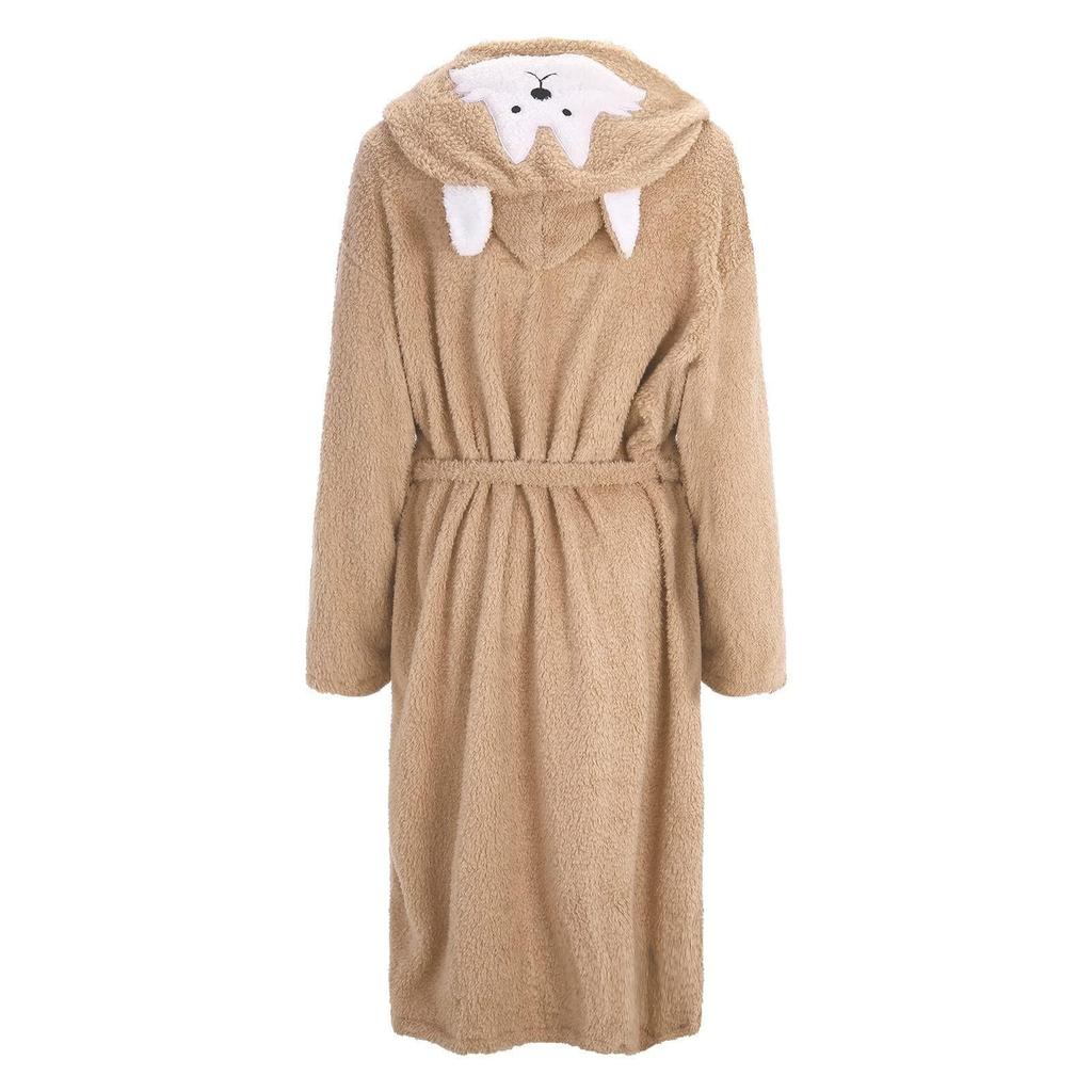 Women's Fleece-Lined Pocket Ear Cap Solid Color Bathrobe