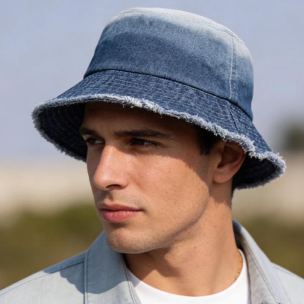 Nuovo Cappello a Secchiello in Denim Casual Unisex con Bordo Sfilacciato Cappelli da Sole in Cotone Lavato Vintage per Uomo Donna Streetwear Cappello Berretto