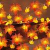 1 Pack LED Battery-powered 3D Illuminated Maple Leaf and Pumpkin Garland Lights, Warm White and Multicoloured Autumn Leaves