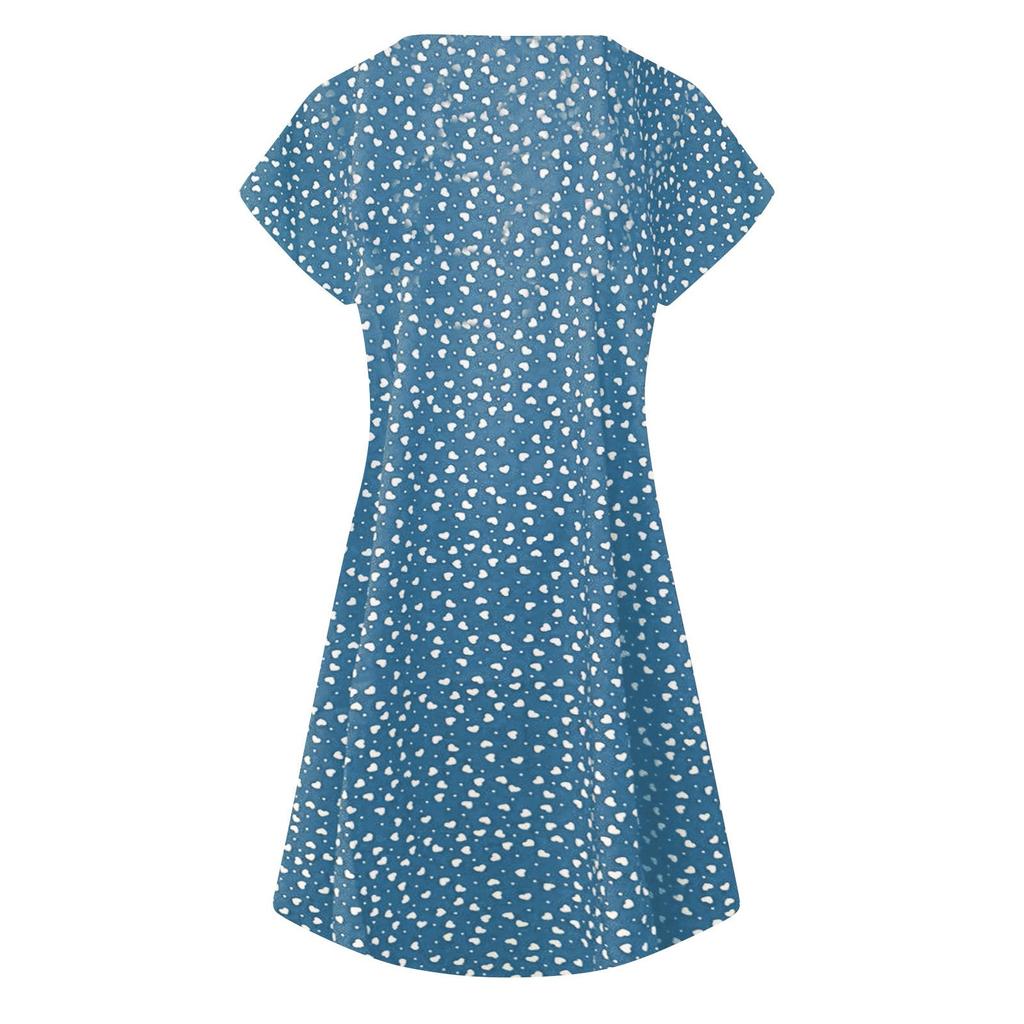 Women's Summer Casual Fashion Loose Printed Short Sleeve 2022 V-Neck Dress