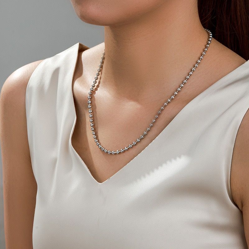 XP Jewelry -- 50 cm x 4 mm Gold Plated 18 k / White Beads Necklaces for Women Men Fashion Jewelry
