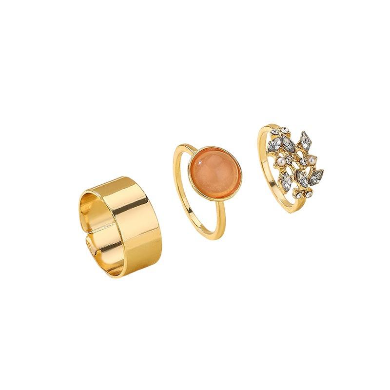 Hot-selling Stacked Gemstone Ring Set for Women, Retro Metal Percussion Open Ring Jewelry.