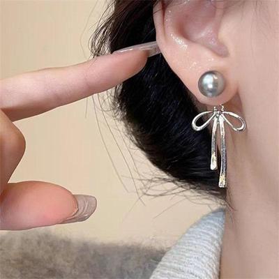 Perlenohrringe mit Schleife aus Metall für Damen