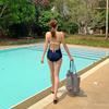 Solid Color One-Piece Swimsuit Women With Removable Pads Backless Triangle Design 2026