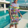Summer Tribal Printed Men's T-shirt Set Round Neck T-shirts 2 Piece