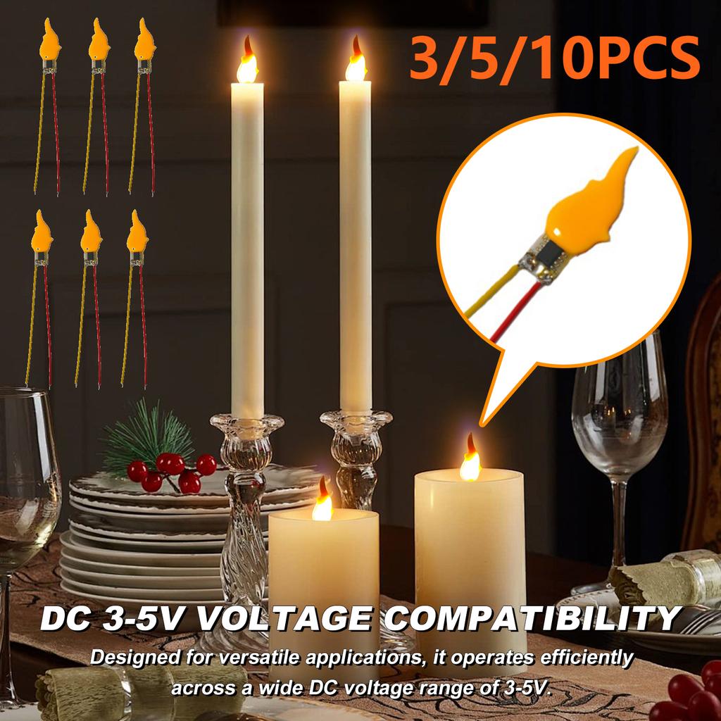 3/5/10PCS 3V LED Flame Effect Light Bulb 2200K Diode Palm Flame Lamp Wick Set Accessories Flash Candles for Birthday Party Decor