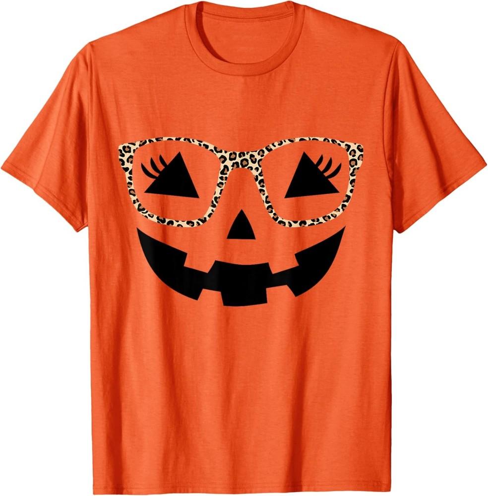 

Halloween pumpkin face eyelashes leopard glasses halloween T-Shirt M