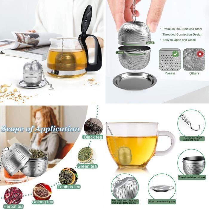Boule à thé - Infuseur à chaîne - Inox 304 - Plateau d'égouttement - 5,5 x 4,5 cm