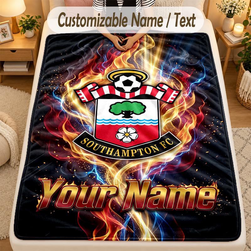 Flannel BlanketSouthampton FC Custom Name Text Personalized Soft Warm Throw Blanket Home Decor Gift